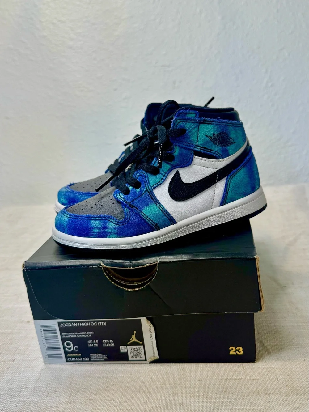 Nike Kids' Jordan 1 High OG Blue TIEDYE High-Top Sneakers